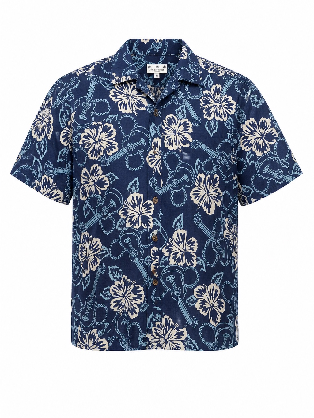 Women’s Go Barefoot Blue Floral Hawaiian Button-Up Shirt. Size M